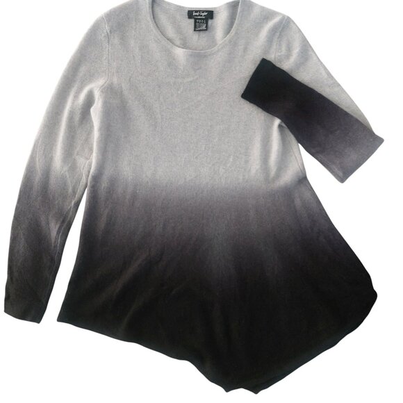 Lord & Taylor 100% Cashmere Sweater Large Flowy Gray Ombre Long Sleeve Crew Neck - Picture 8 of 8